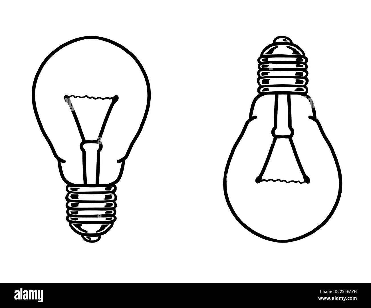 Disegno in bianco e nero di una lampadina. Semplice disegno concettuale. Foto Stock