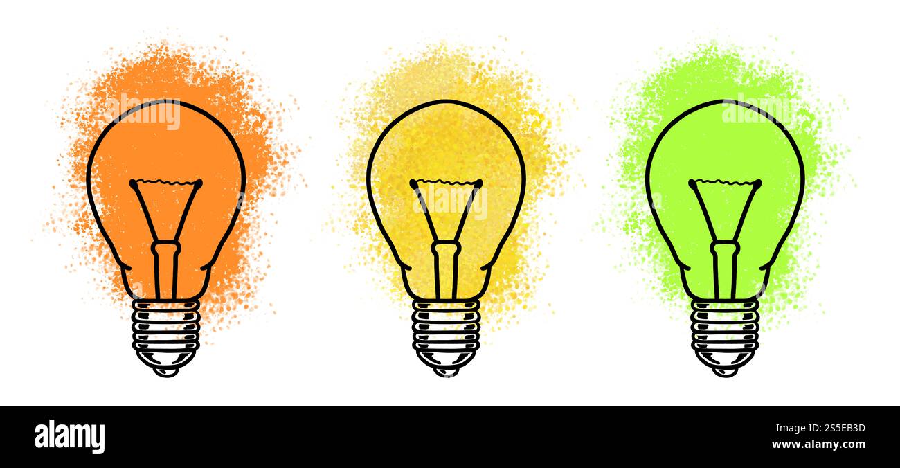 Disegno fatto a mano di lampadine incandescenti. Semplice disegno concettuale. Foto Stock