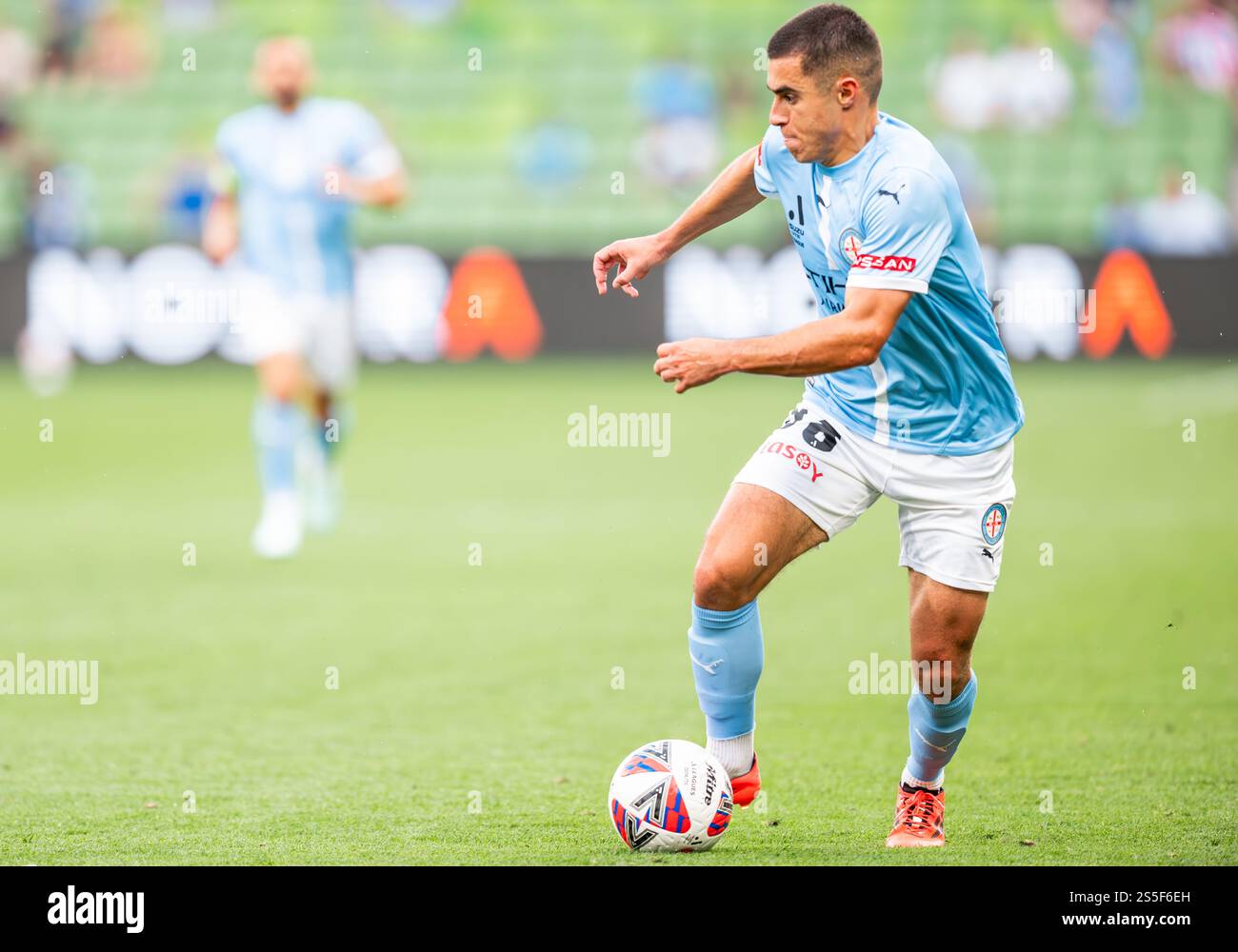 Harry Politidis di Melbourne City visto in azione durante la partita della A-League tra il Melbourne City FC e il Brisbane Roar FC all'AAMI Park. Punteggio finale: Melbourne City 1: 0 Brisbane Roar. Foto Stock