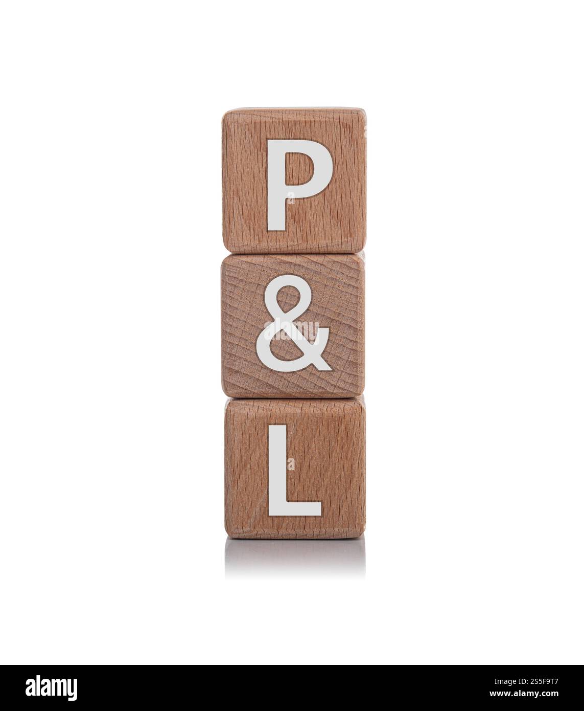 Cubi di legno con l'iscrizione P L su un bianco. Foto Stock