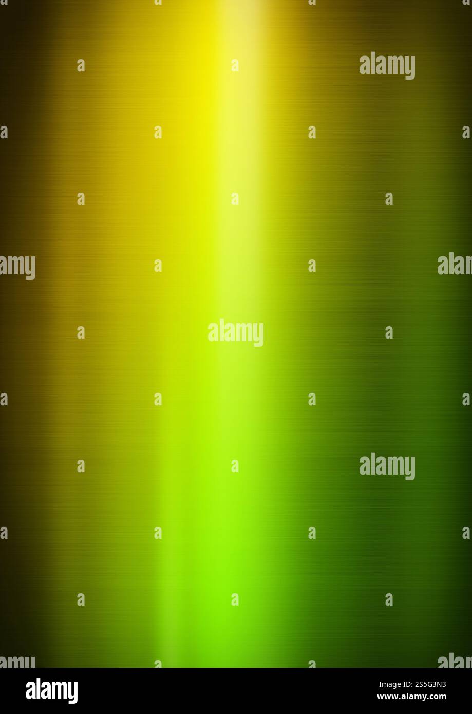 Colorato lucido metallo spazzolato. Gradiente da giallo a verde. Sfondo con texture di sfondo verticale. Colorato lucido metallo spazzolato. Gradiente da Foto Stock