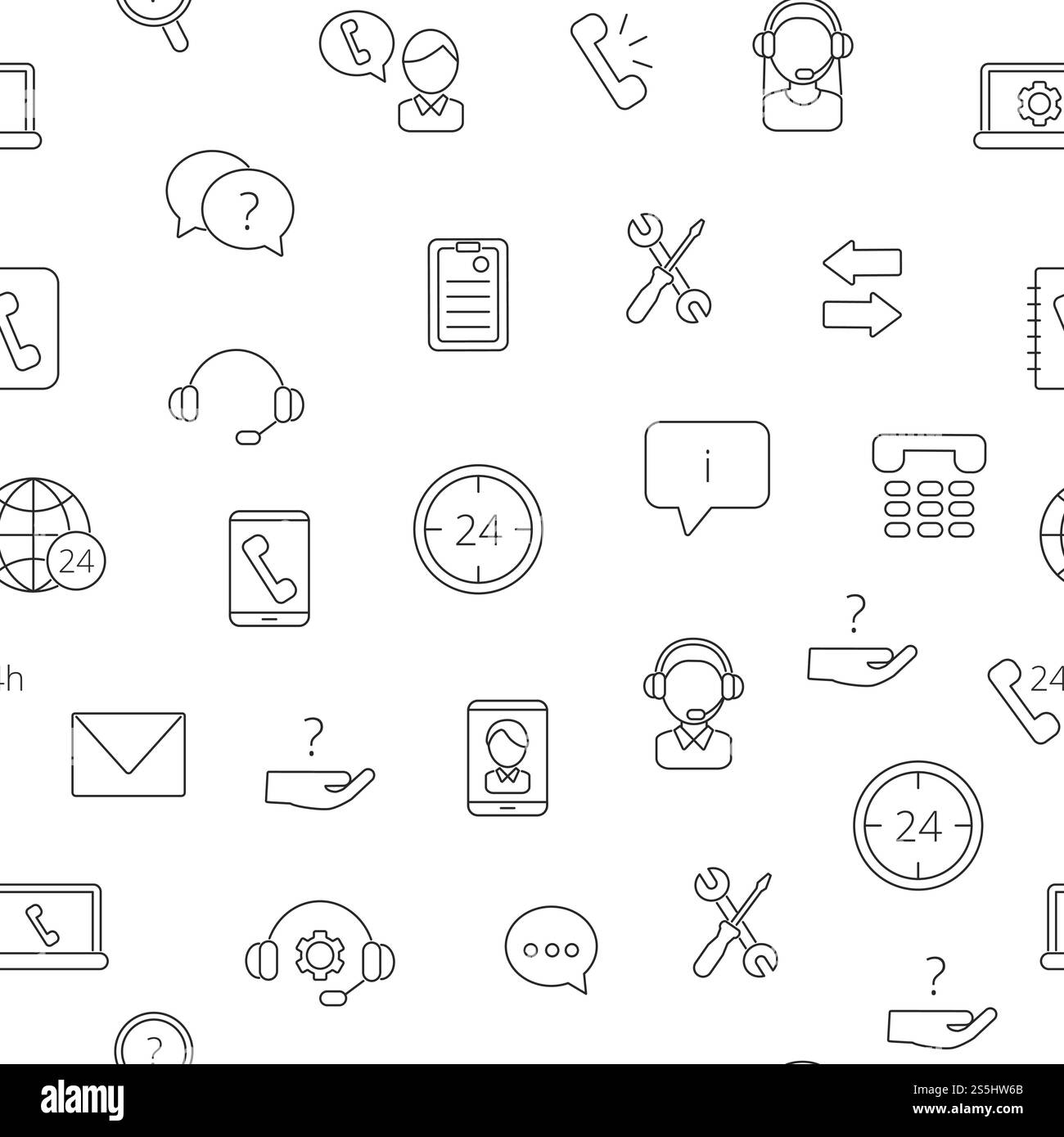 Schema delle icone del centro di assistenza per le chiamate sulla linea vettoriale o illustrazione di sfondo. Servizio telefonico lineare. Schema delle icone del centro di assistenza per le chiamate sulla linea vettoriale o illustrazione di sfondo Illustrazione Vettoriale
