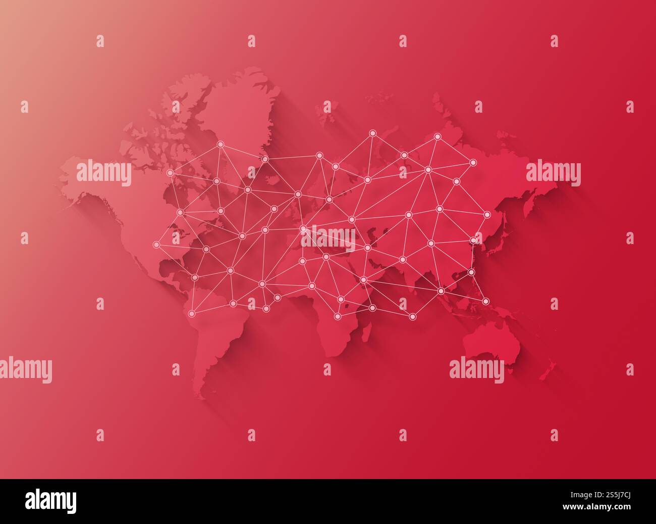 Mappa del mondo e illustrazione della rete digitale isolata su sfondo rosa. Mappa del mondo e illustrazione della rete digitale su sfondo rosa Foto Stock