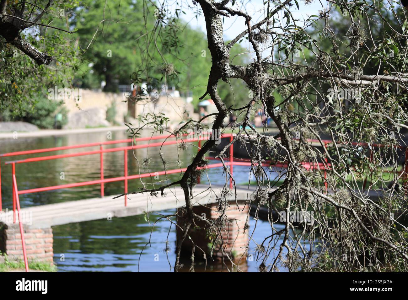 Un luogo pubblico vicino al fiume, al ponte Foto Stock