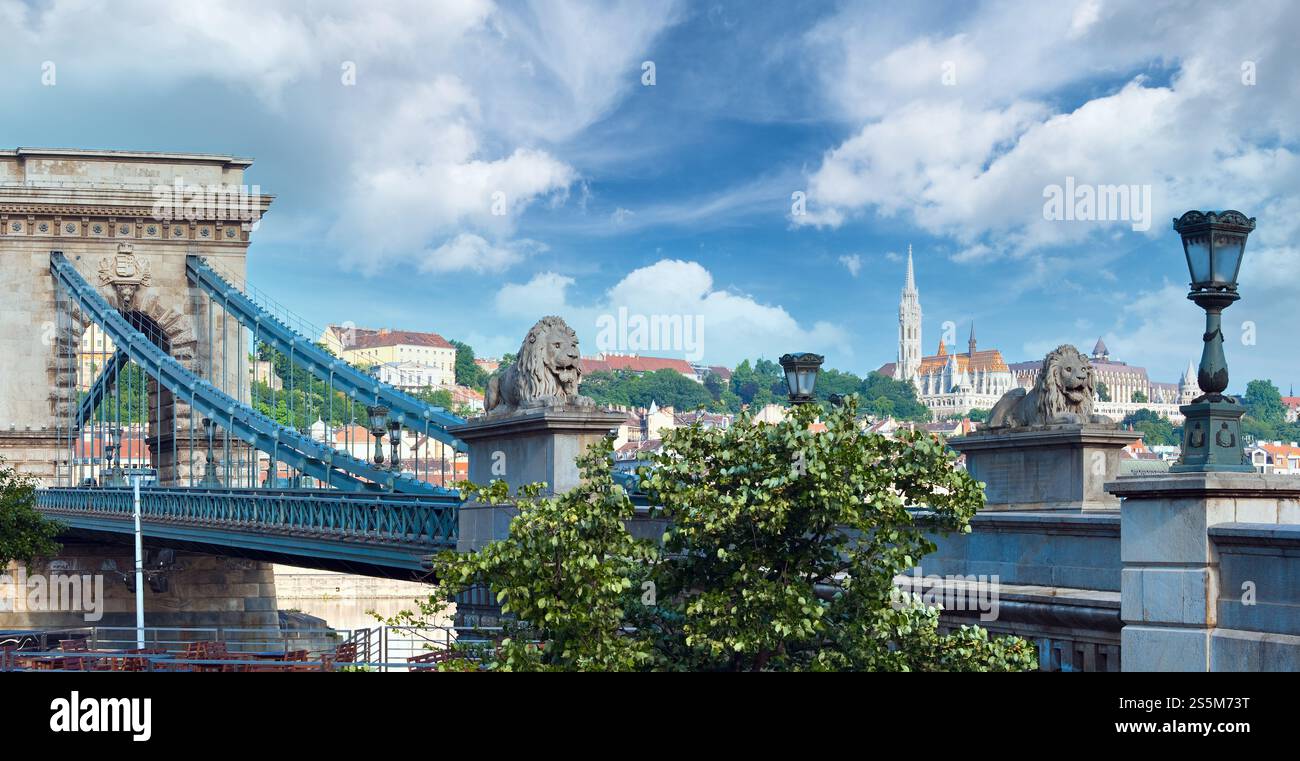 Punto di riferimento ungherese, vista sul Ponte delle catene di Budapest. Foto Stock