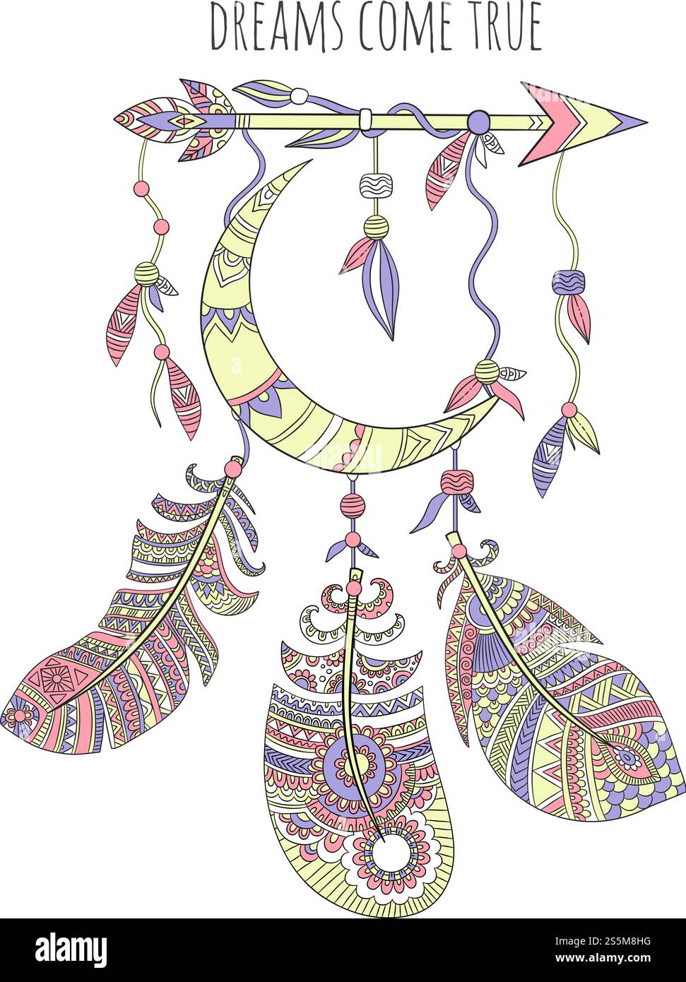 Sfondo da sogno. Piume tribali etniche natività illustrazioni vettoriali dell'arte indiana americana. Illustrazione di un ricevitore tribale da sogno, design etnico indiano. Sfondo da sogno. Piume tribali etniche natività illustrazioni vettoriali dell'arte indiana americana Illustrazione Vettoriale