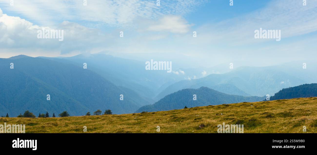 Estate vista dalla strada di Transalpina di Energia (Carpazi Meridionali, Romania). Foto Stock