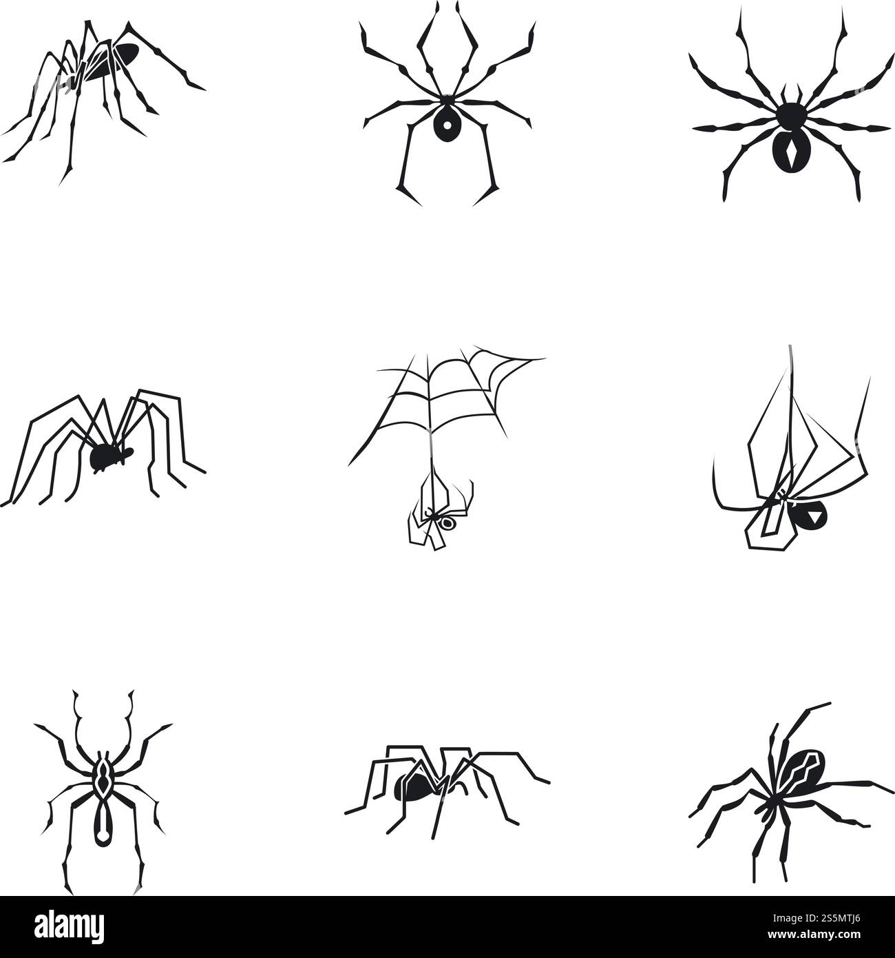 Set di icone a ragno scuro. Semplice set di 9 icone vettoriali a ragno scuro per il web design isolate su sfondo bianco. Set di icone a ragno scuro, stile semplice Illustrazione Vettoriale