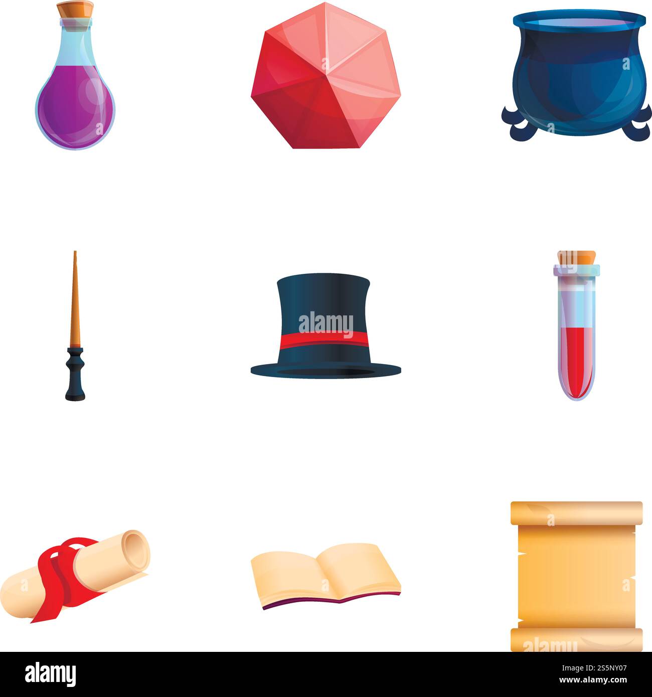 Set di icone degli oggetti della procedura guidata. Set di 9 icone vettoriali di oggetti della procedura guidata per la progettazione Web isolate su sfondo bianco. Set di icone degli oggetti della procedura guidata, stile dei cartoni animati Illustrazione Vettoriale