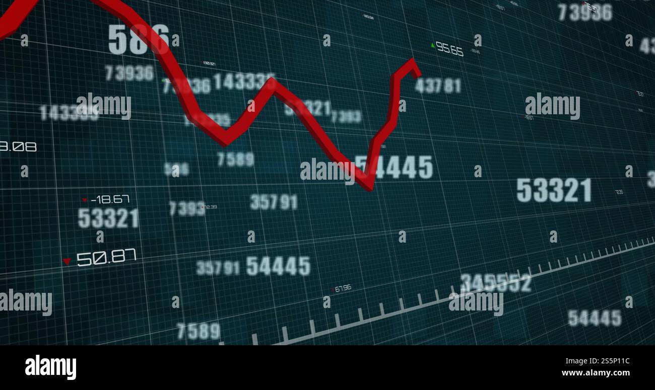 Immagine dell'elaborazione dei dati finanziari su griglia su sfondo verde Foto Stock