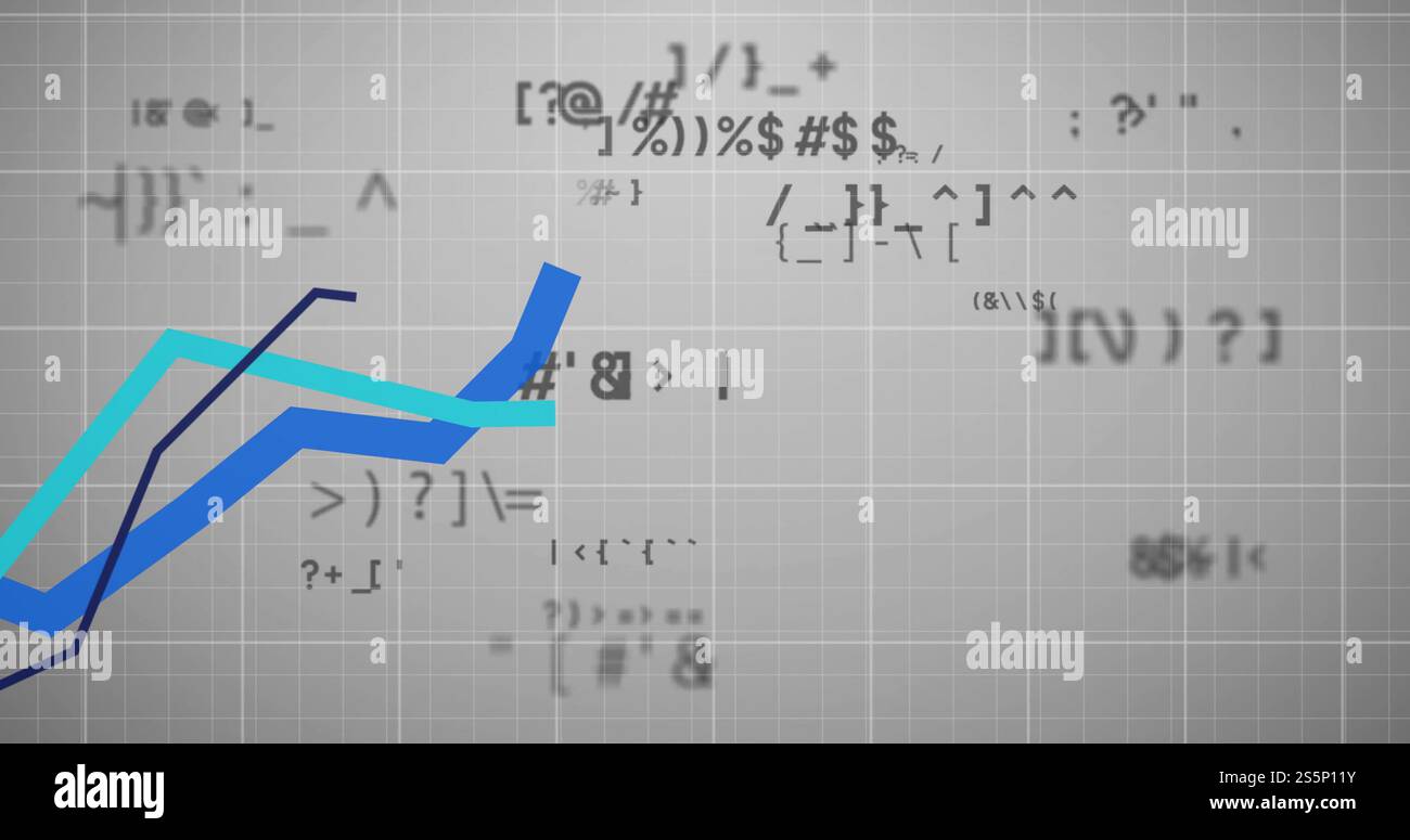 Immagine dell'elaborazione dei dati finanziari su griglia su sfondo grigio Foto Stock