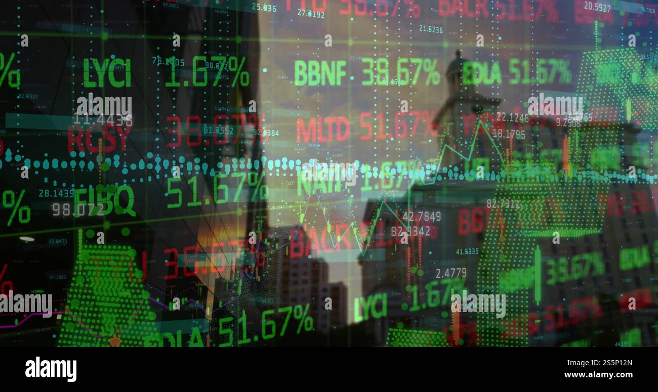 Immagine del mercato azionario e dei diagrammi sulla città Foto Stock