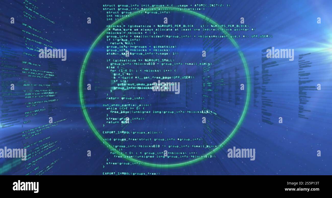 Immagine della scansione dell'oscilloscopio e dell'elaborazione dei dati su sfondo scuro Foto Stock