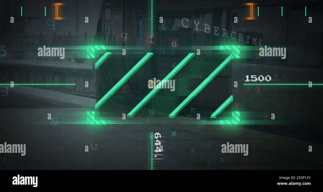 Immagine del testo degli attacchi informatici e dell'elaborazione dei dati sulla città Foto Stock