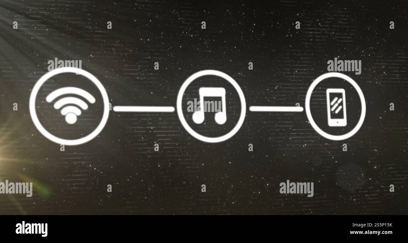 Immagine della rete con icone su sfondo scuro Foto Stock