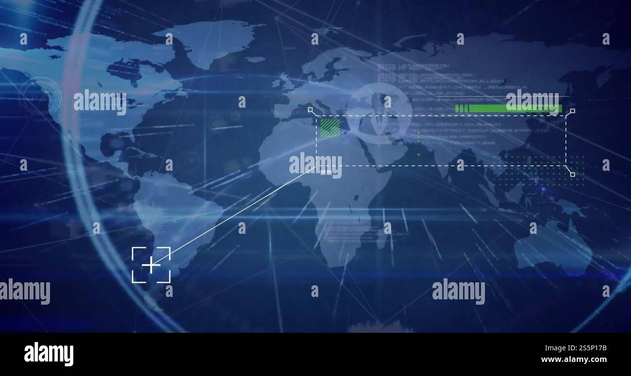 Immagine della rete di connessioni con icone sulla mappa del mondo Foto Stock