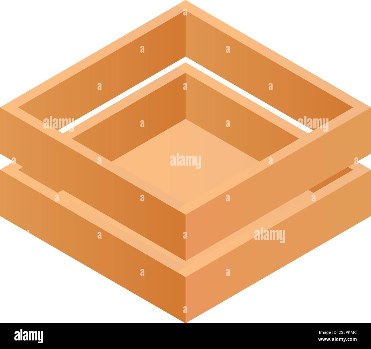 Icona scatola di legno. Icona vettoriale isometrica del contenitore di legno per la progettazione del Web isolata su sfondo bianco. Icona scatola di legno, stile isometrico Illustrazione Vettoriale