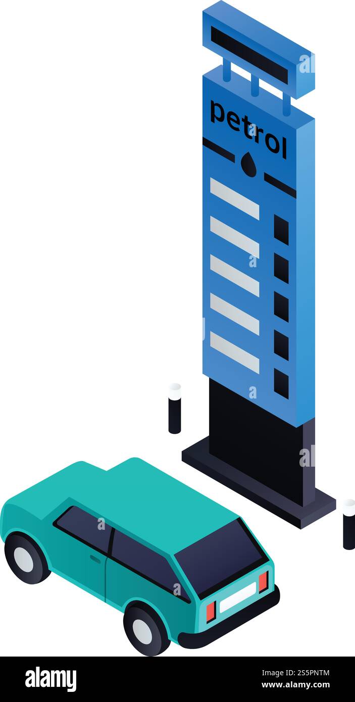 Icona della scheda della stazione di servizio per auto. Icona isometrica del vettore della scheda della stazione di servizio per auto per il design Web isolata su sfondo bianco. Icona della stazione di servizio per auto, stile isometrico Illustrazione Vettoriale
