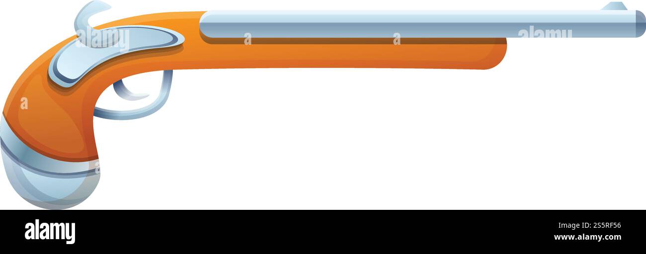 Icona della pistola pirata. Cartoni animati dell'icona vettoriale della pistola pirata per la progettazione di nastri isolati su sfondo bianco. Icona della pistola pirata, stile cartoni animati Illustrazione Vettoriale