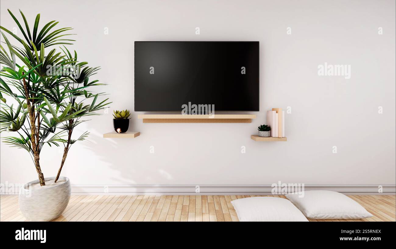 Soggiorno con TV e mobili Foto Stock