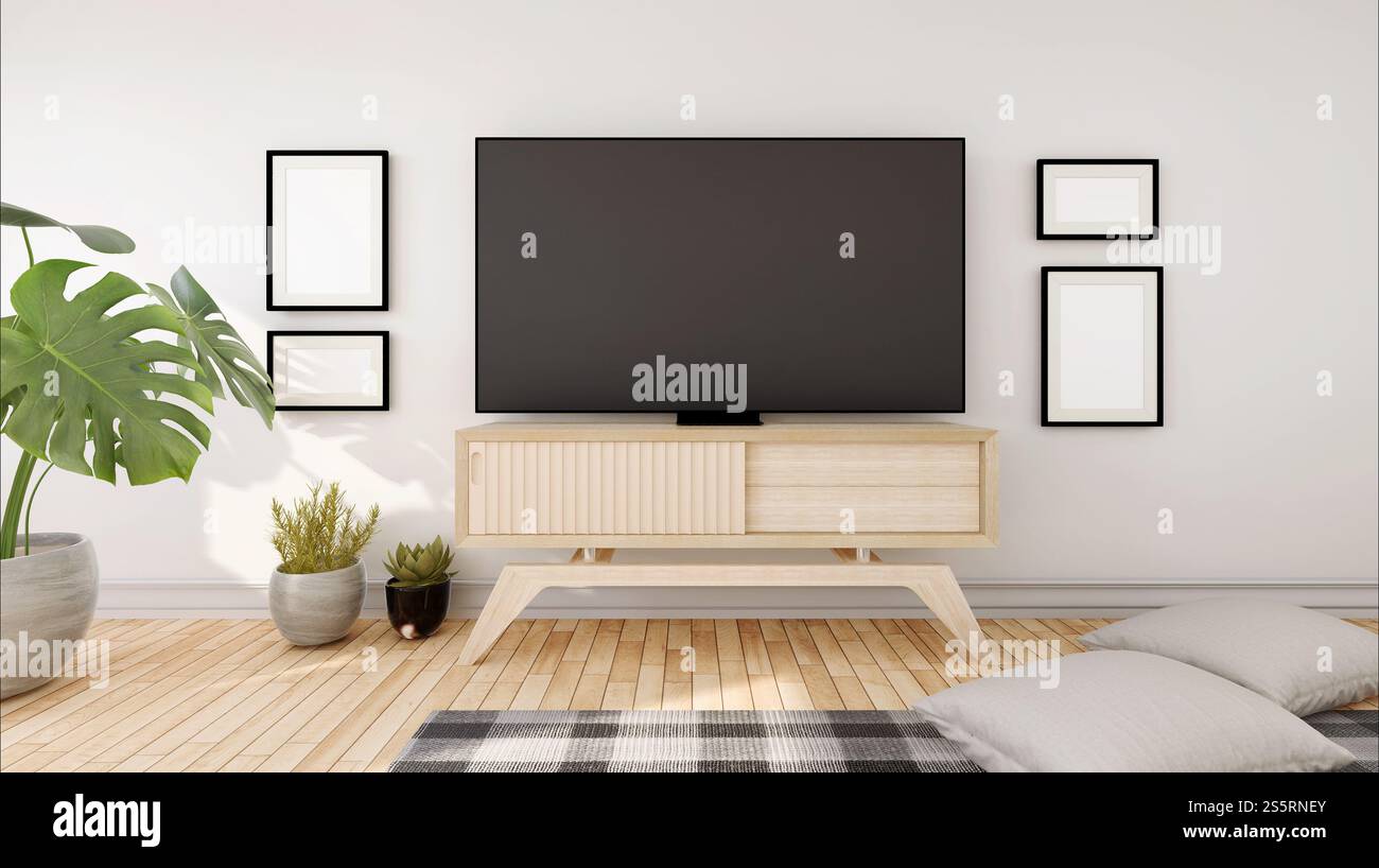 Soggiorno con TV e mobili Foto Stock