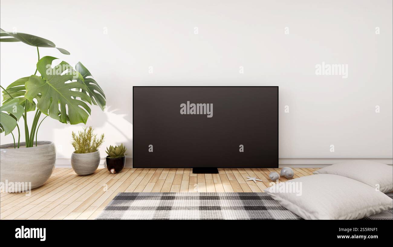 Soggiorno con TV e mobili Foto Stock