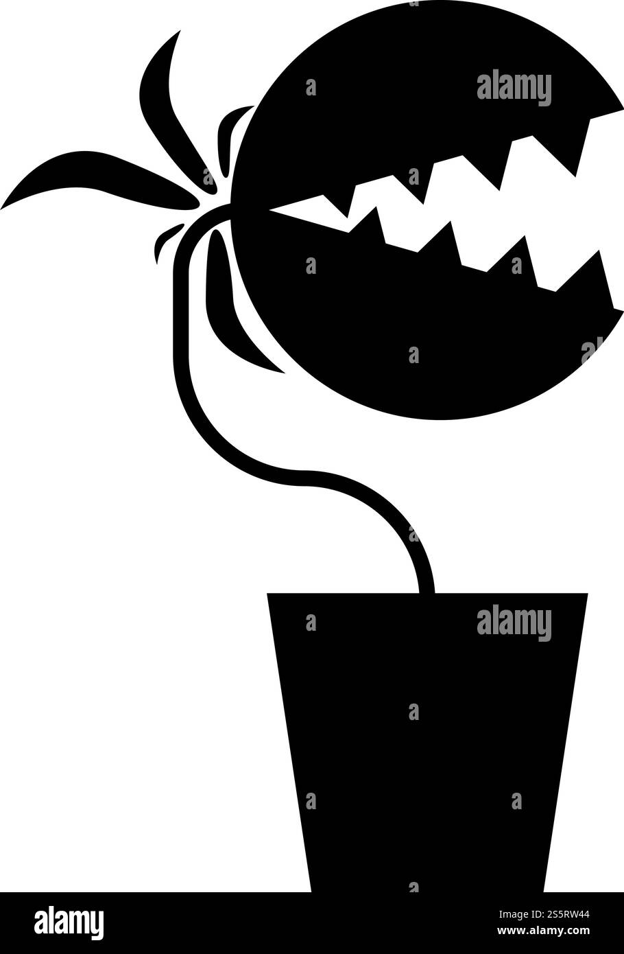 Mostro Flytrap di pianta carnivora con dentellini nell'icona della pentola, illustrazione vettoriale di colore nero, stile piatto immagine semplice. Mostro Flytrap di pianta carnivora con dentellini nell'icona della pentola, illustrazione vettoriale di colore nero, immagine piatta Illustrazione Vettoriale