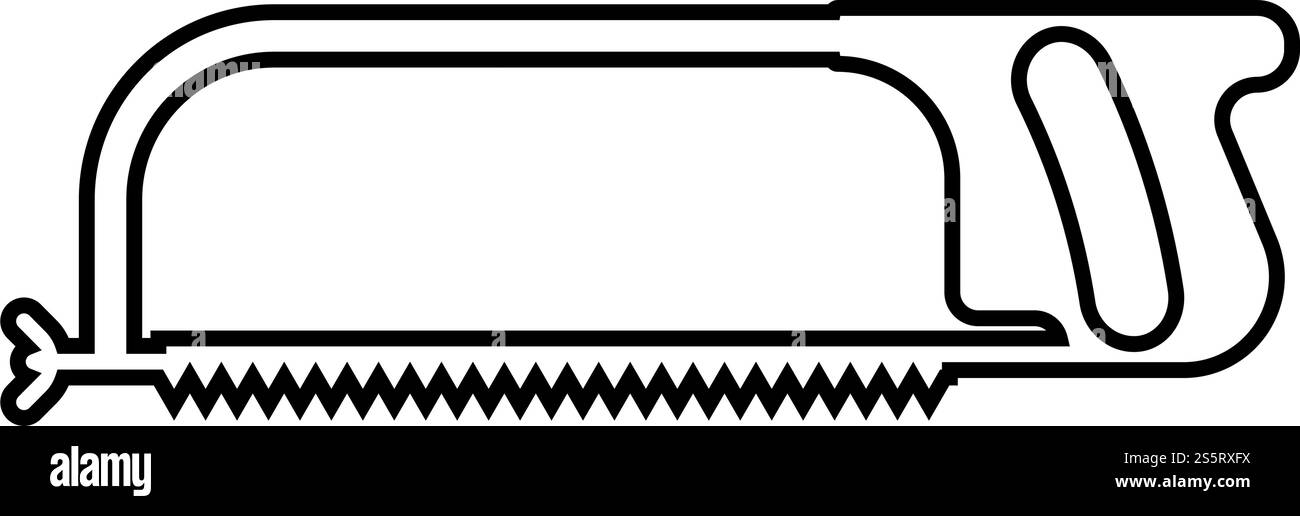 Seghetto per metalli e manuale mediante sega a mano la riparazione icona strumento profilo colore nero illustrazione vettoriale stile piatto semplice immagine Illustrazione Vettoriale