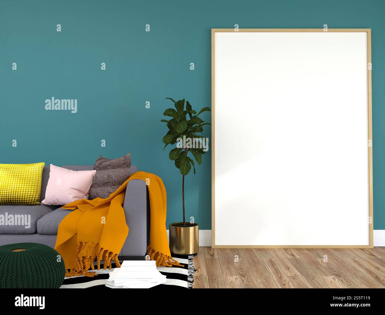 Il soggiorno è decorato con sedie, divani e cornici. Foto Stock