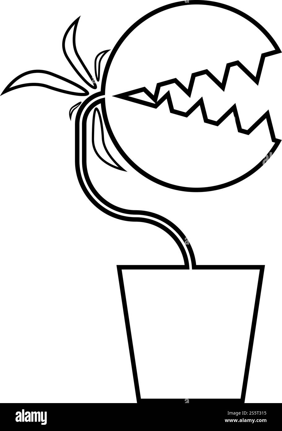Pianta carnivora Flytrap Monster con denti in pentola icona profilo colore nero illustrazione vettoriale stile piatto semplice immagine Illustrazione Vettoriale