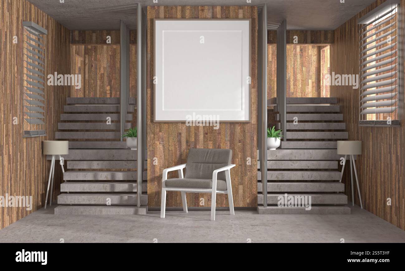 Cornici con vasi di piante adornano il soggiorno. Foto Stock