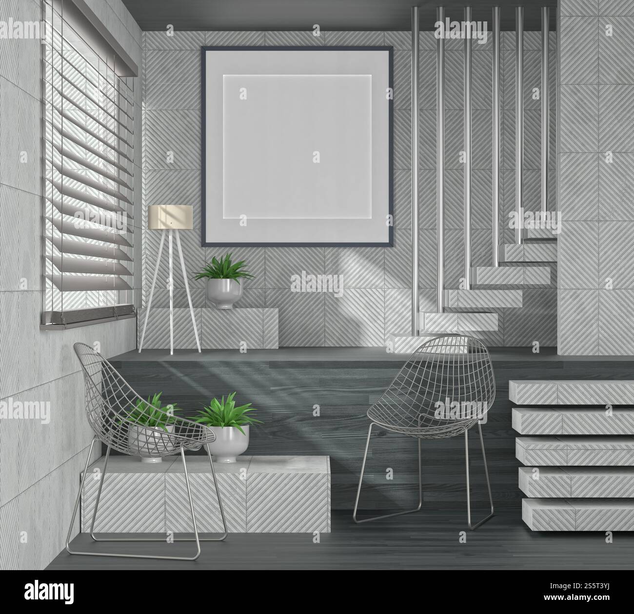 Cornici con vasi di piante adornano il soggiorno. Foto Stock