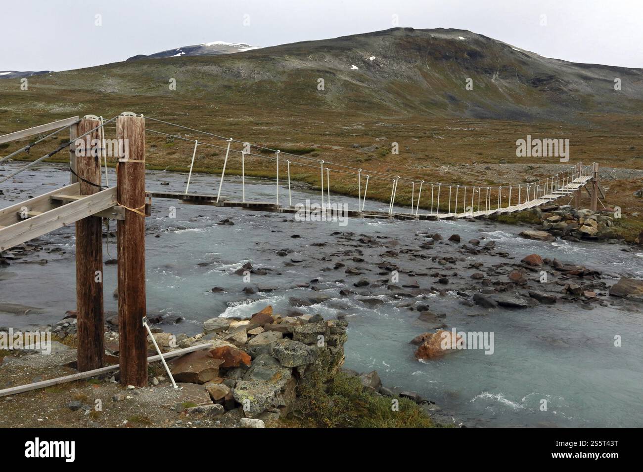 Ponte sospeso, ponte sospeso, Jotunheimen, Norvegia, Europa Foto Stock