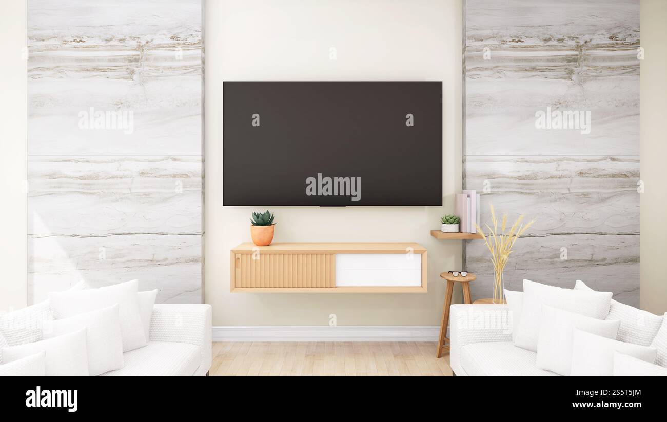 Soggiorno 3D con televisore vuoto Foto Stock