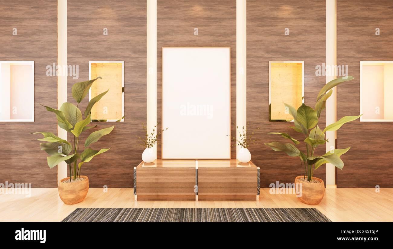 Soggiorno e mobili 3D con cornice fotografica vuota Foto Stock