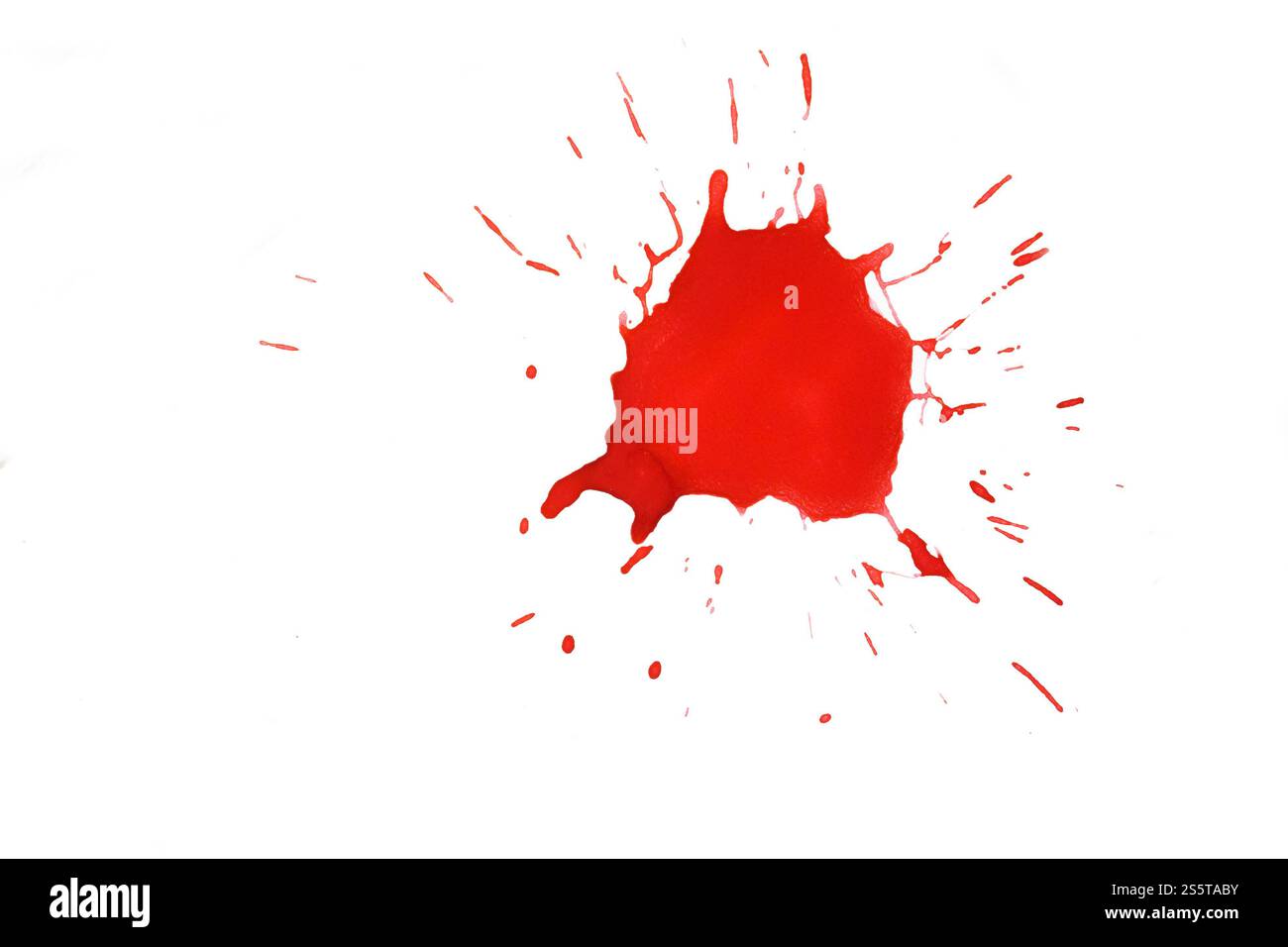 Schizzi di sangue. Macchie rosse di acquerello realistici schizzi sanguinosi per Halloween Drop of Blood Concept Foto Stock