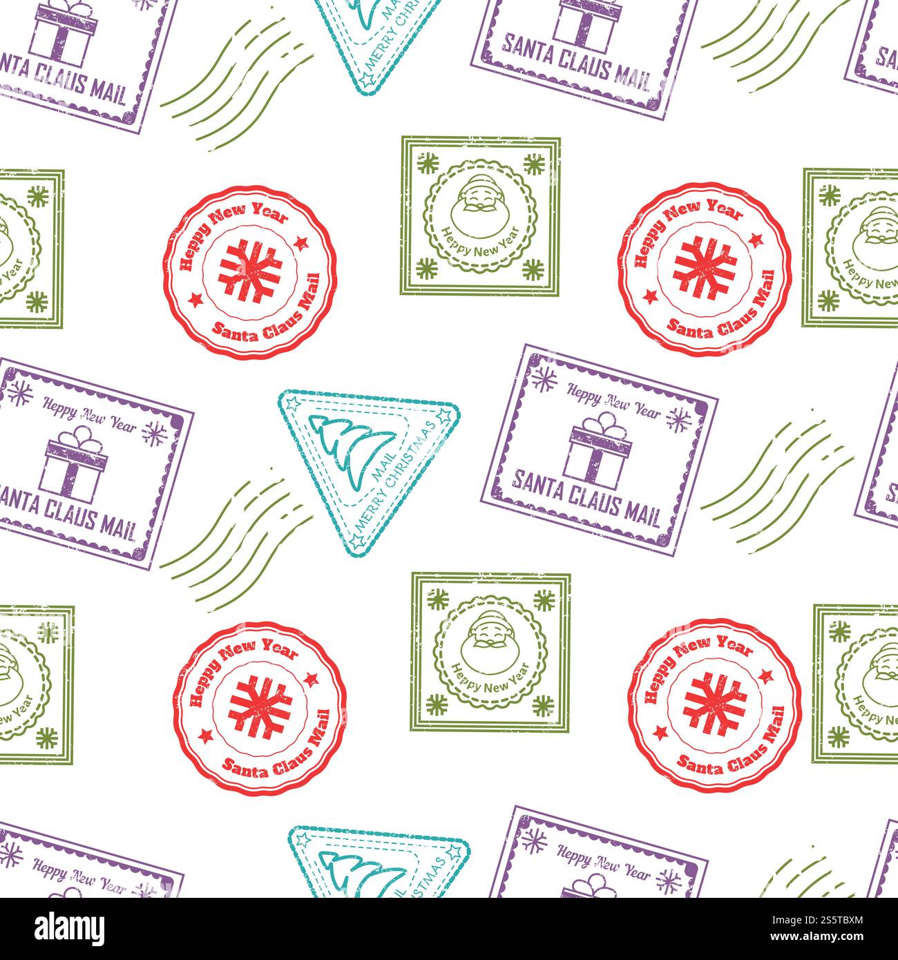 Babbo Natale pubblica e segna le e-mail di un vettore per bambini. Lettere inviate dai bambini al carattere invernale, pagine con desideri e desideri. Cartoline con alberi sempreverdi di pino e fiocchi di neve, foche nevicate. Babbo Natale pubblica e segna le e-mail di un vettore per bambini. Illustrazione Vettoriale