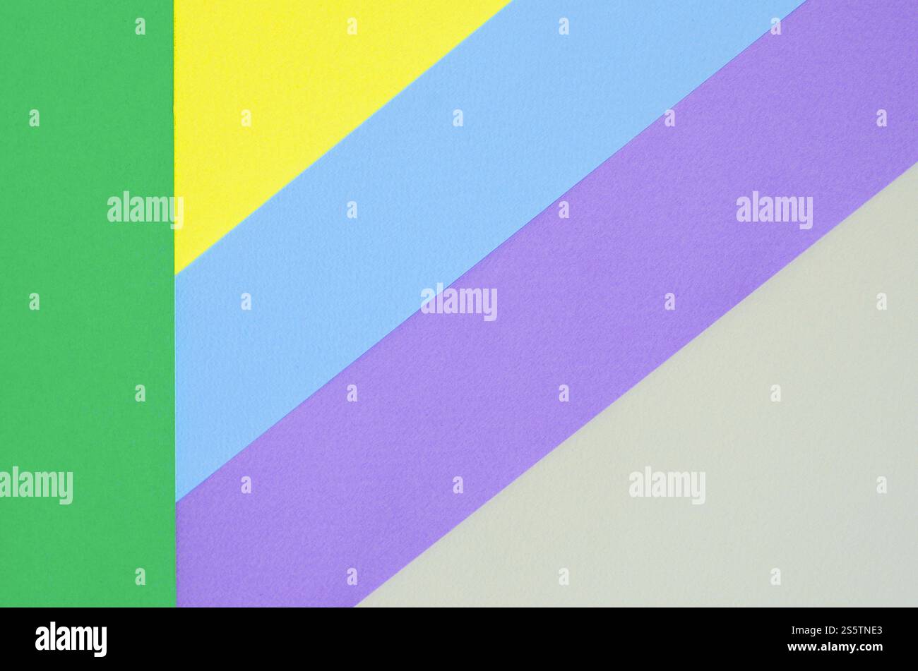 Sfondo texture di colori pastello alla moda. Carte geometriche viola, giallo, verde, beige e blu. astratto minimo. Sfondo texture di Foto Stock