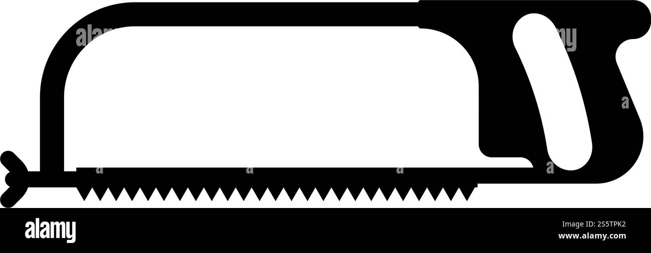 Seghetto per metallo e manuale con l'icona dello strumento di riparazione della sega a mano, illustrazione vettoriale di colore nero, immagine semplice. Seghetto per metallo e manuale con l'icona dello strumento di riparazione della sega a mano, illustrazione vettoriale di colore nero, immagine piatta Illustrazione Vettoriale