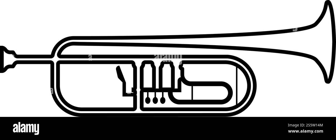 Tromba Clarion music icona dello strumento profilo colore nero illustrazione vettoriale stile piatto semplice immagine Illustrazione Vettoriale