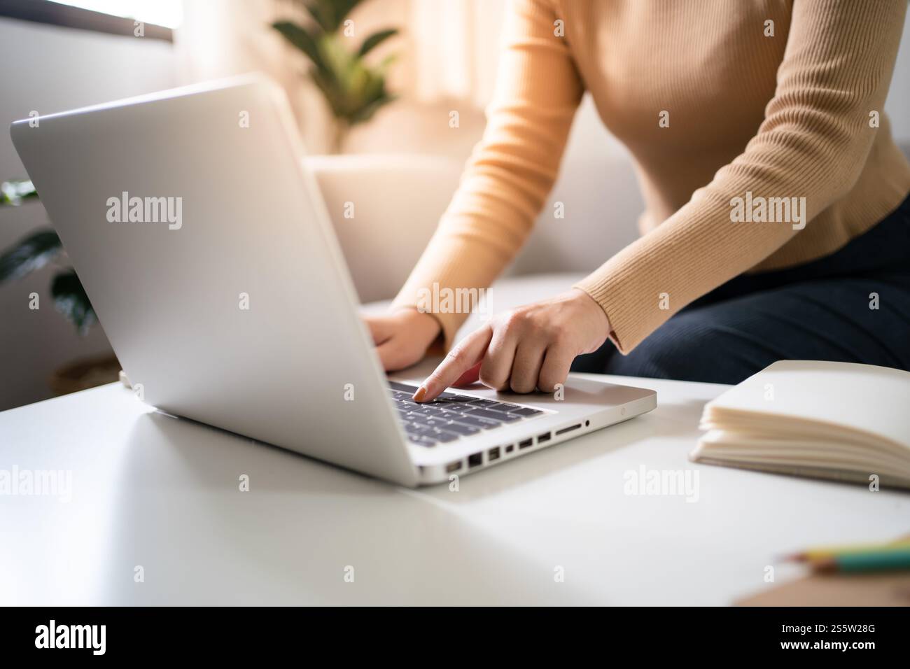 E learning Student girl formazione online a casa. Apprendimento formazione studio esame videoconferenza Tutor videoconferenza tramite webcam concetto di e-coaching Foto Stock