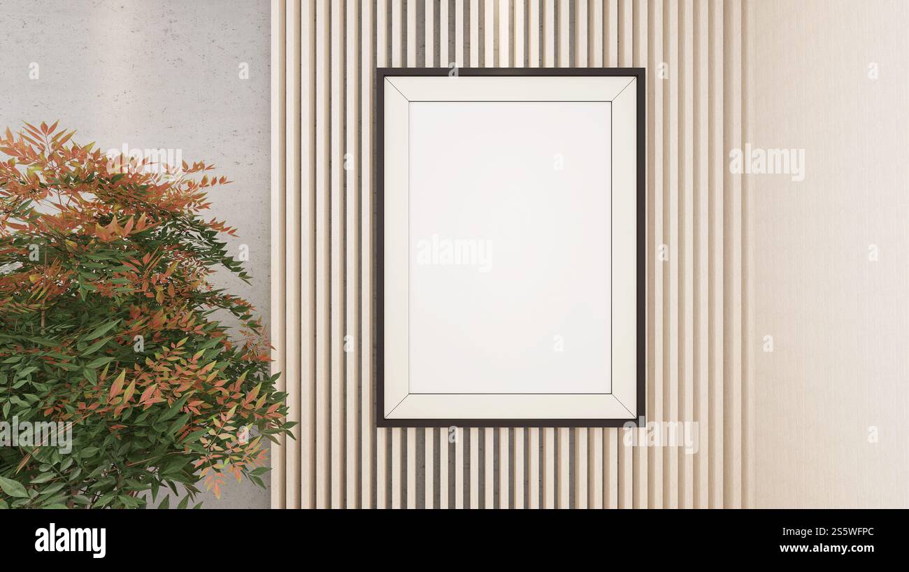 Cornice fotografica a parete in salotto, in stile 3D. Foto Stock