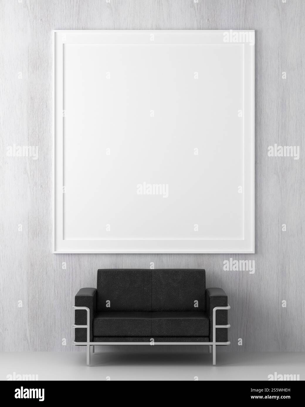 Soggiorno con sedia e struttura a parete in stile 3D. Foto Stock