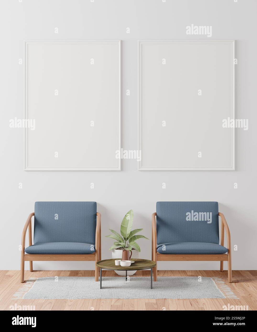Soggiorno con sedia e struttura a parete in stile 3D. Foto Stock