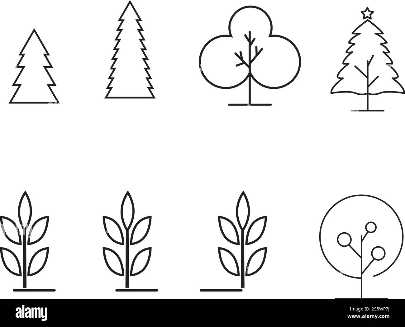 Impostare la natura del simbolo vettoriale modello logo linea albero Illustrazione Vettoriale