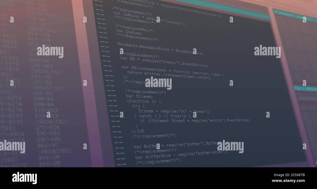 Immagine dell'elaborazione dei dati digitali su schermo su sfondo scuro Foto Stock