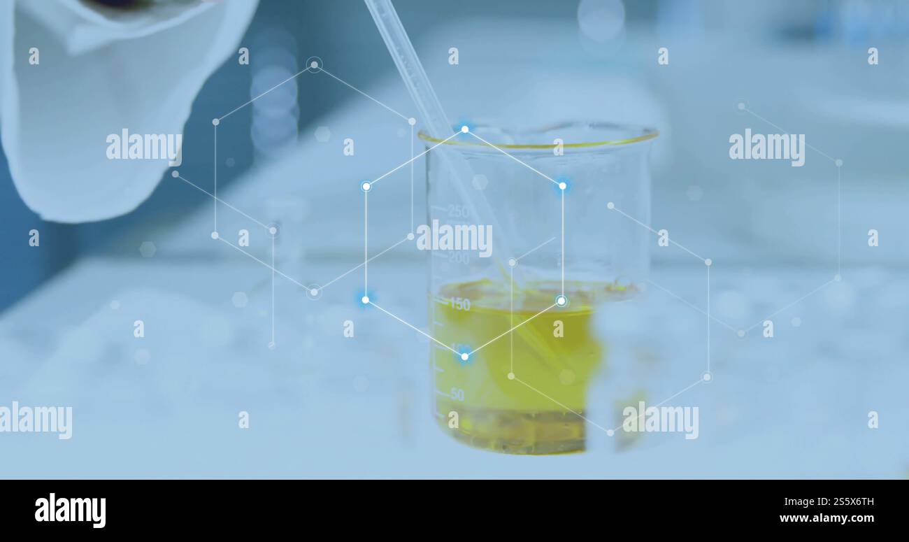 Immagine dell'elaborazione dei dati e mappa mondiale sullo scienziato maschile caucasico Foto Stock
