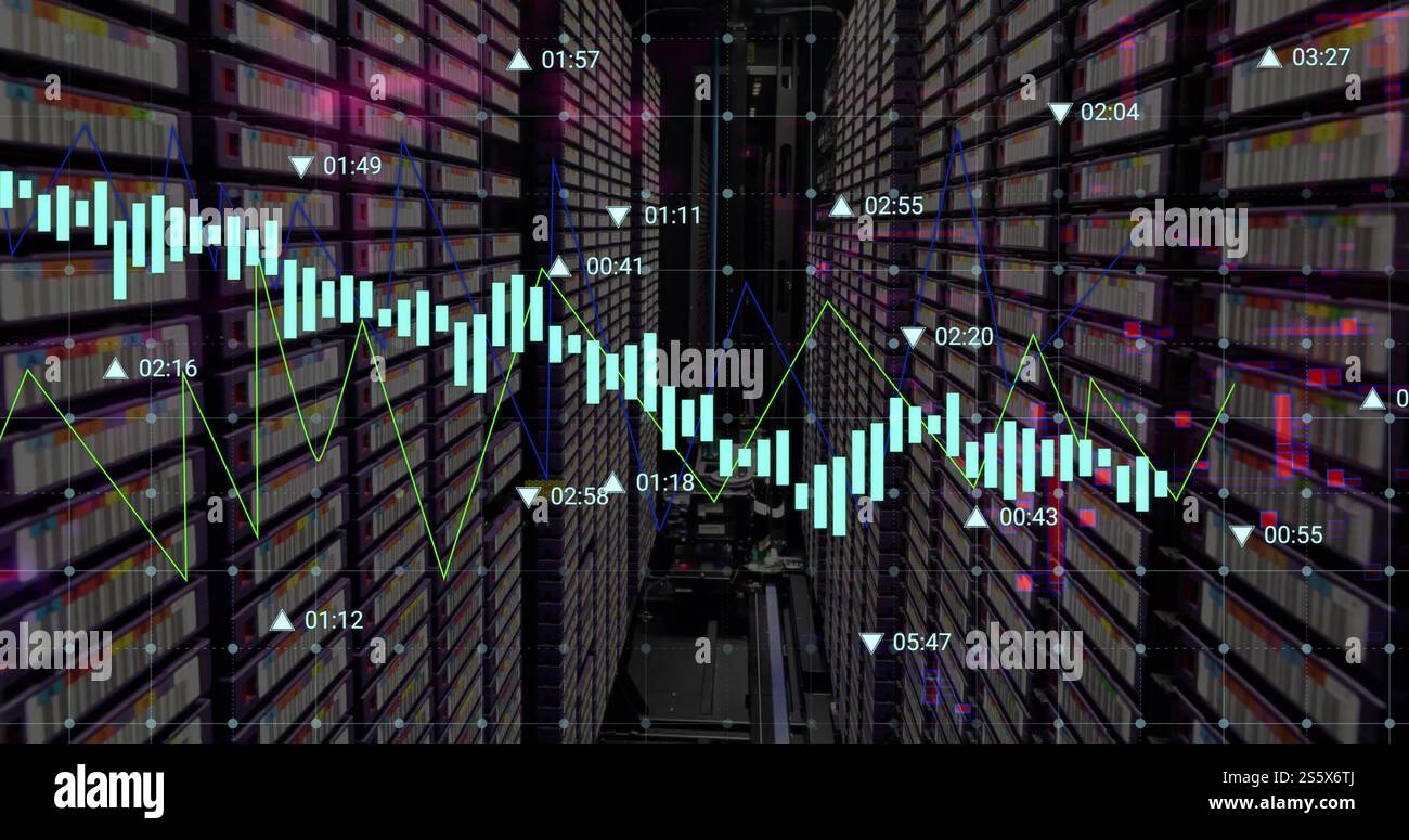 Immagine dell'elaborazione dei dati digitali su server di computer Foto Stock