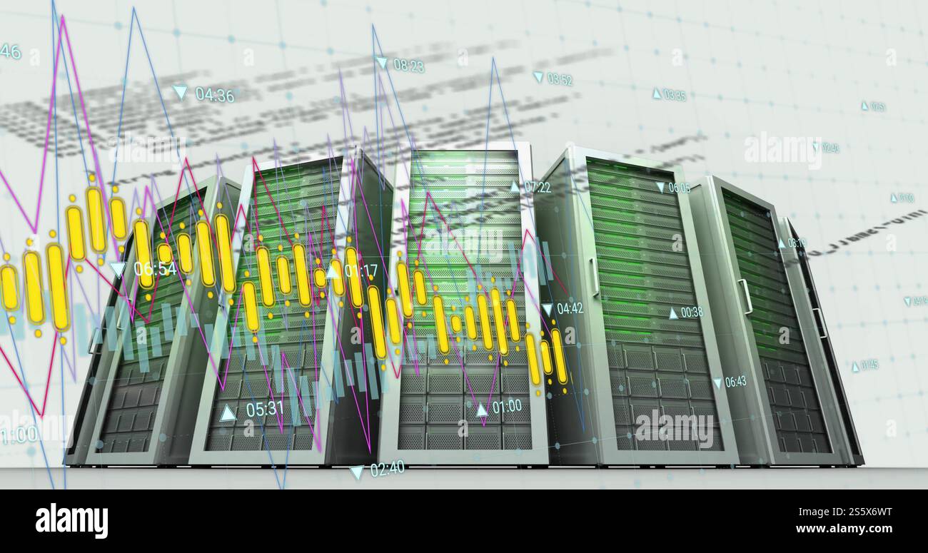 Immagine dell'elaborazione dei dati digitali su server di computer Foto Stock