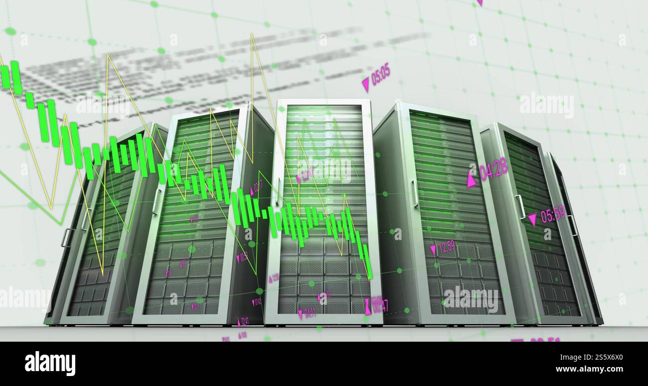 Immagine dell'elaborazione dei dati digitali su server di computer Foto Stock